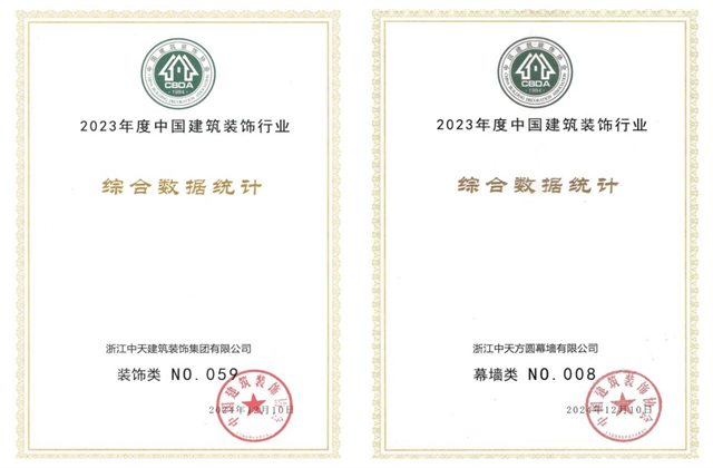 AG公司装饰集团位列2023年度中国建筑装饰企业百强59位、幕墙百强第8位